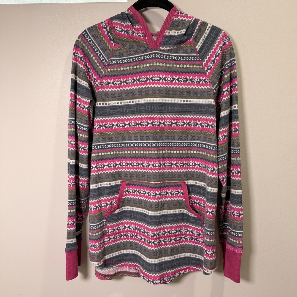 Cuddl Duds Hooded Stretch Thermal Base Layer (L) Fair Isle Nordic Print Warm - Picture 2 of 11